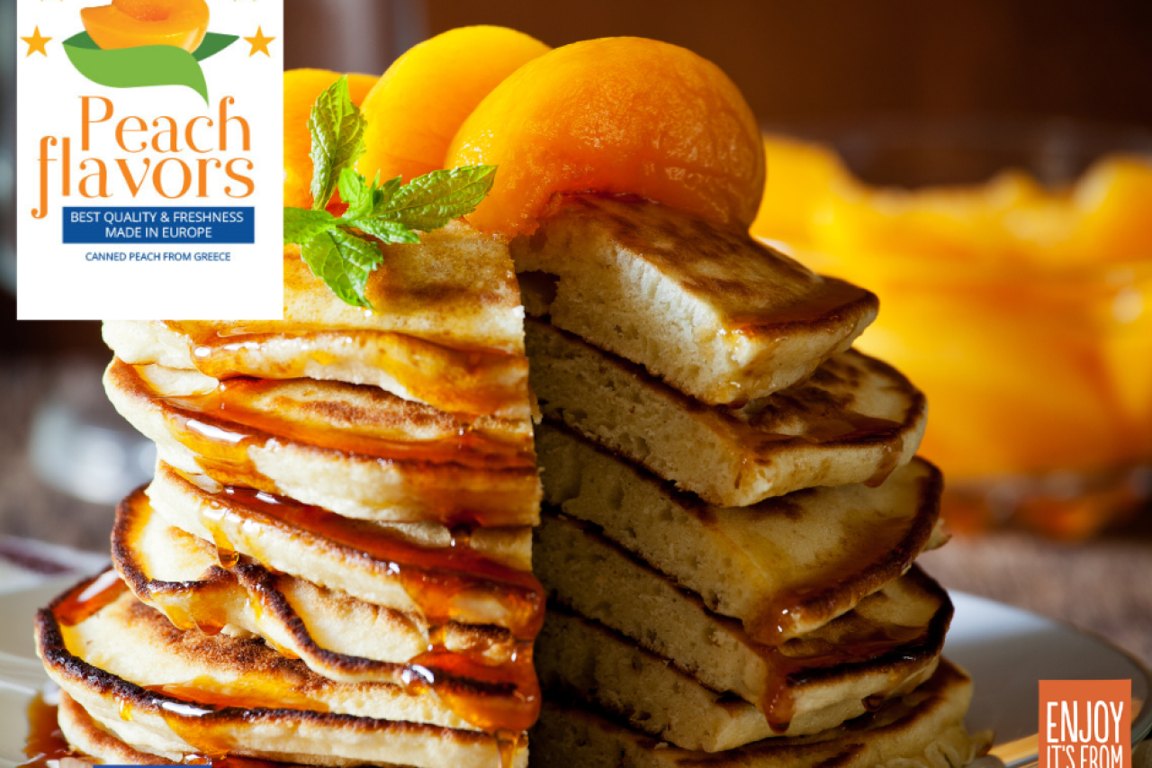 Pancakes with European canned peaches 
